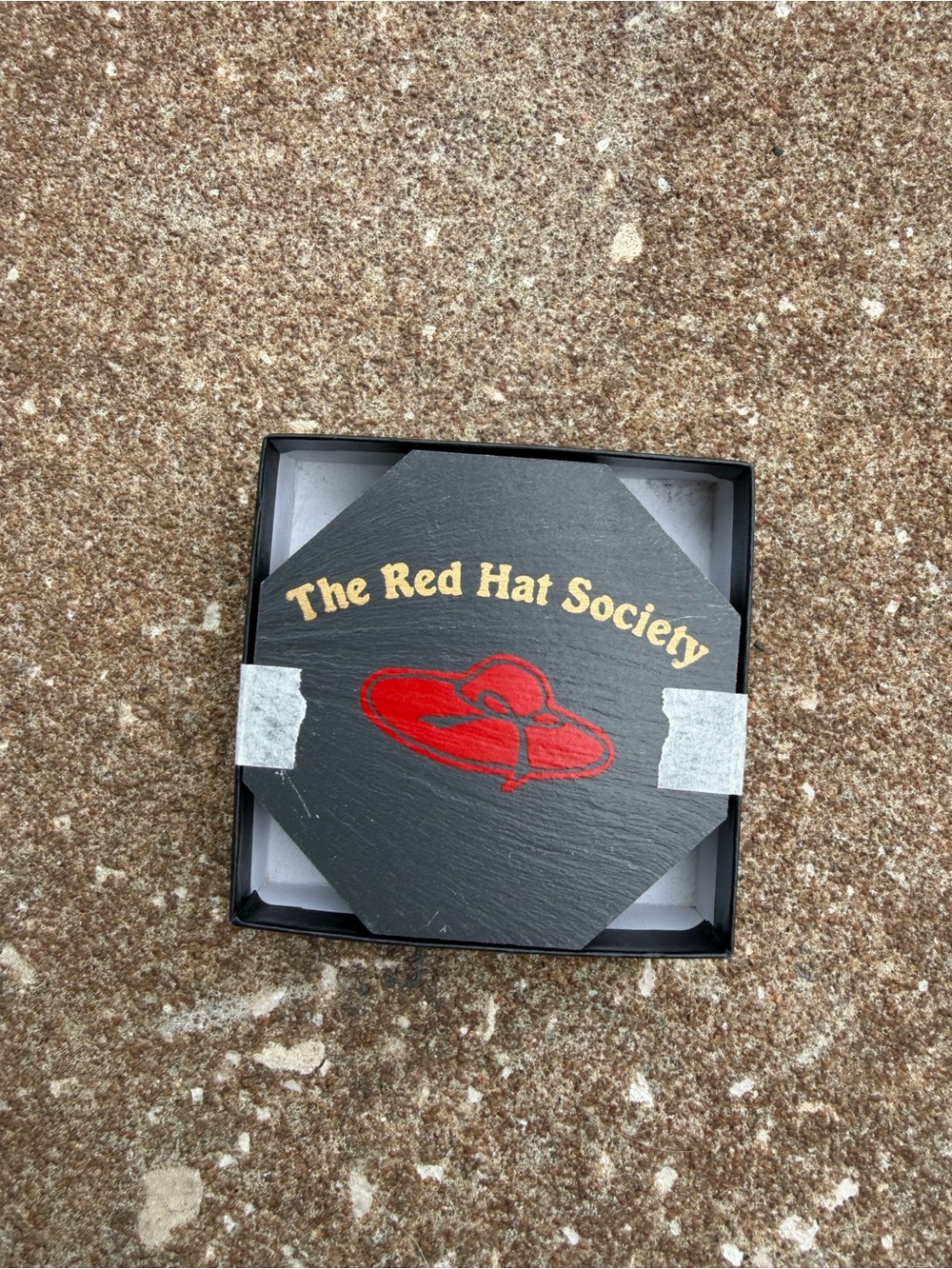 Vintage, Slate; Red Hat Society Decorative Coasters. Set of 6. EUC